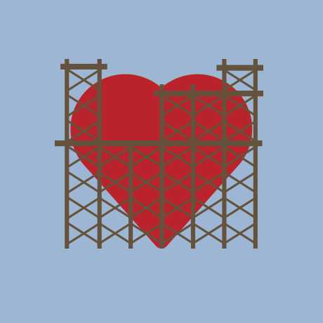 Icon representing a heart with scaffolding around it